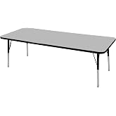 Norwood Commercial Furniture Adjustable Height Classroom Activity Table for Kids &amp; Adults, Square Activity Table for School and Home, Grey/Black, 30" x 72"