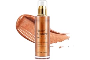 HBIKCLYC Body Shimmer Oil, Highlighter Makeup Smooth Glitter Glow Liquid Foundation for Face & Body,Moisturizing Glitter Highlighter Summer Taning Oil Makeup (#04 Golden Brown)
