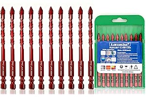Larouoba 10pc 3/16” Red Special Crooked Head Eccentric Drill Bit Set, 5mm Porcelain Tile Drill Bit Concrete Drill Bit for Gla