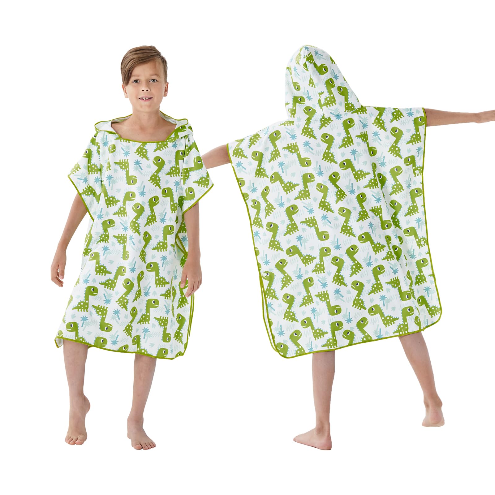 jooeer Hooded Kids Swim Towel Poncho Microfibre Beach Changing Towel for Girls Boys Pool Swimming Surfing Bathing Fast Dry Children Bathrobe, Dinosaur