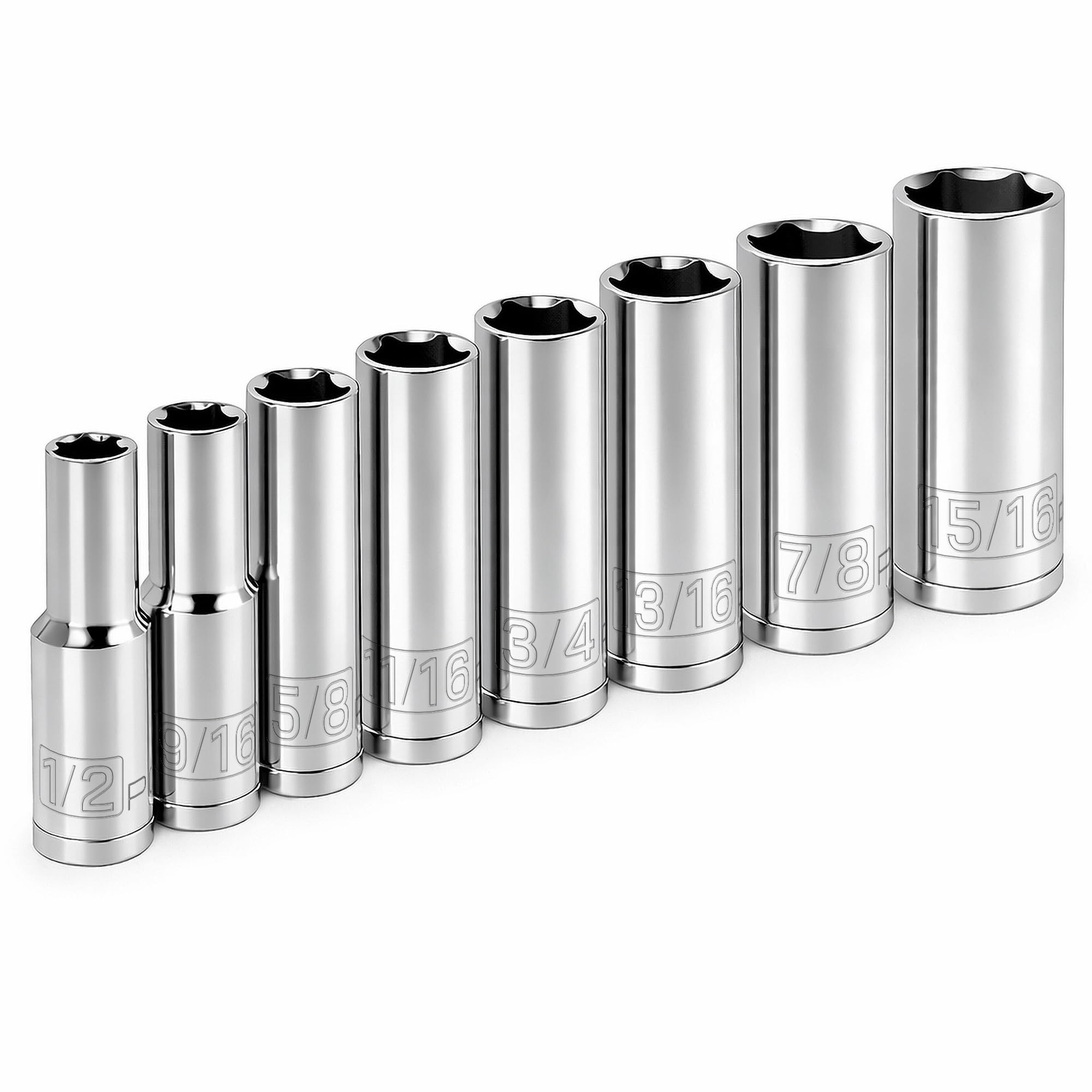 Powerbuilt 640056 SAE 1/2-Inch Deep Socket Set, 8-Piece