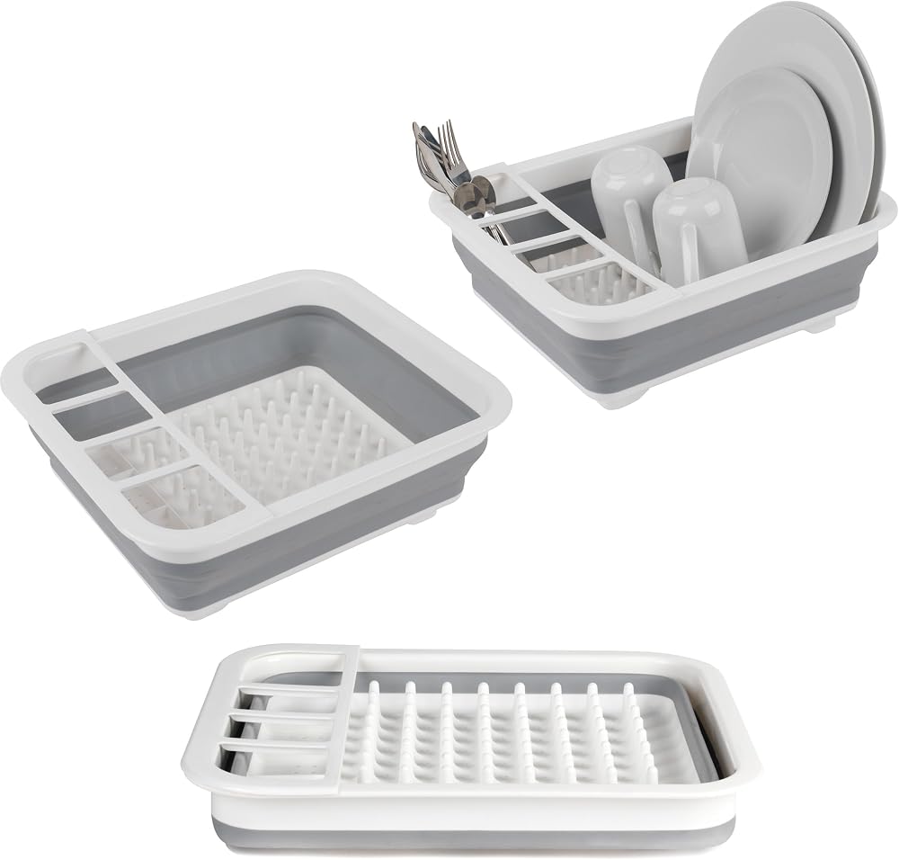 Beldray Collapsible Dish Drainer with Cutlery Divider Grey