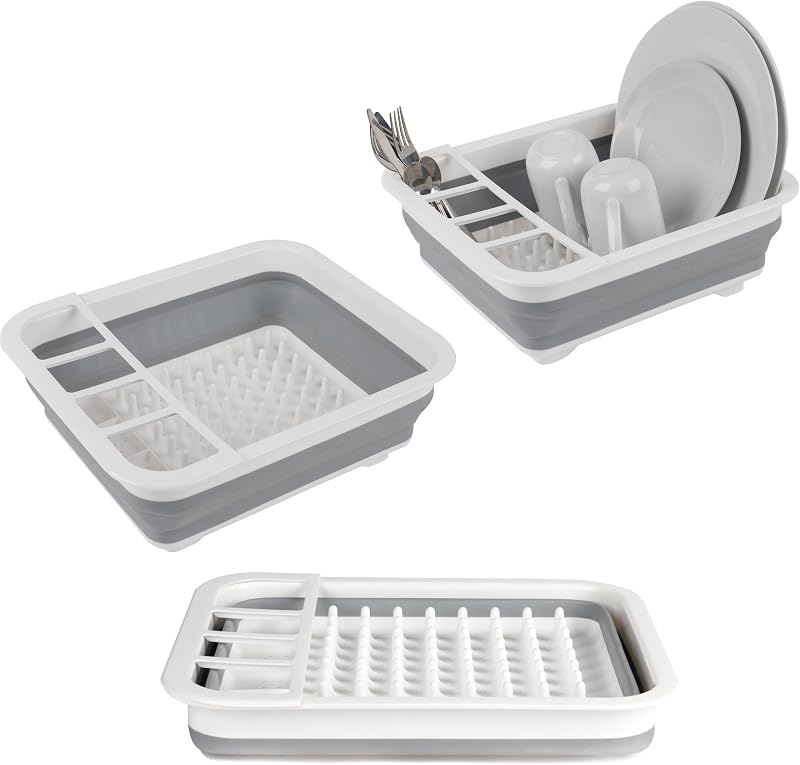 Beldray Collapsible Dish Drainer with Cutlery Divider Grey