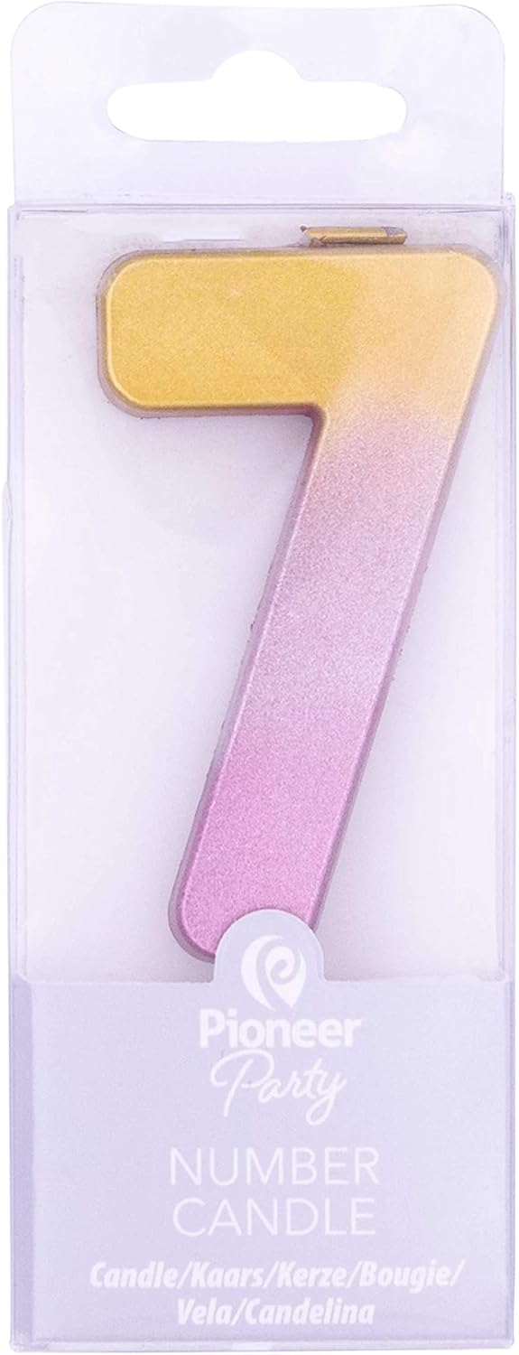 Pioneer Party Candle, Age Seven Cake Candle, 7th Seventh Birthday Candles, 15887, Rose Gold Ombre - Image 3