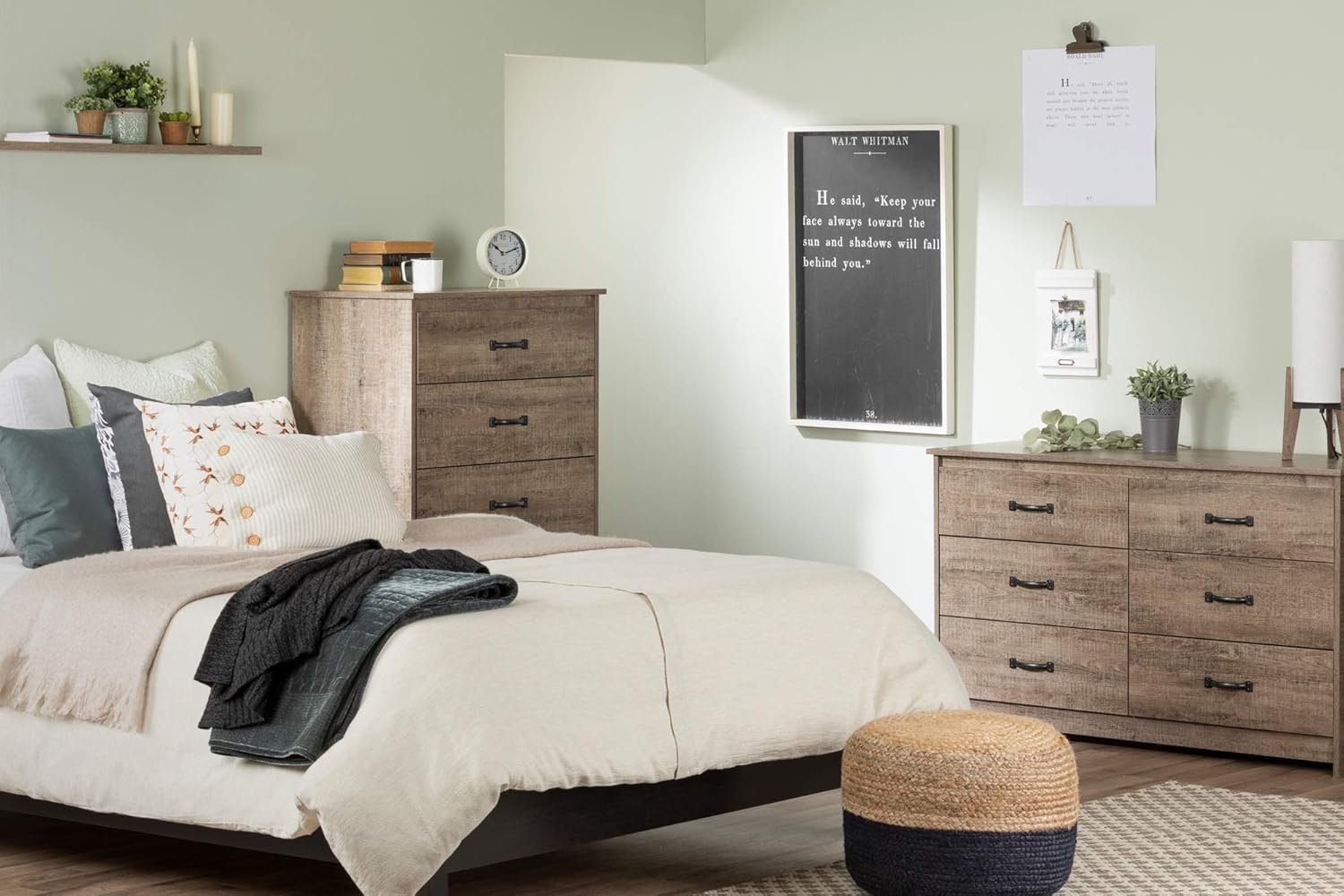 South Shore Tassio 1-Drawer Nightstand-Weathered Oak: Furniture & Decor