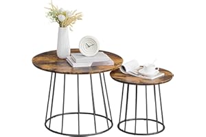 VASAGLE Round Coffee Tables, Set of 2, Modern Circle Side Tables with Steel Frame, for Living Room, Bedroom, Rustic Brown ULCT045K01