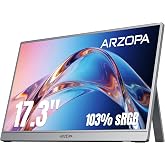 ARZOPA 17.3" Portable Monitor Gray, 1080P FHD IPS 103% sRGB - Z1C Plus | Laptop Gaming Monitor with Built-in Kickstand HDMI U