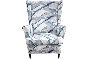 NILUOH Wingback Chair Slipcover 2-Piece Stretch Wingback Chair Sofa Slipcover Armchair Cover Printed Furniture Protector Couch Soft with Elastic Bottom for Living Room, 09