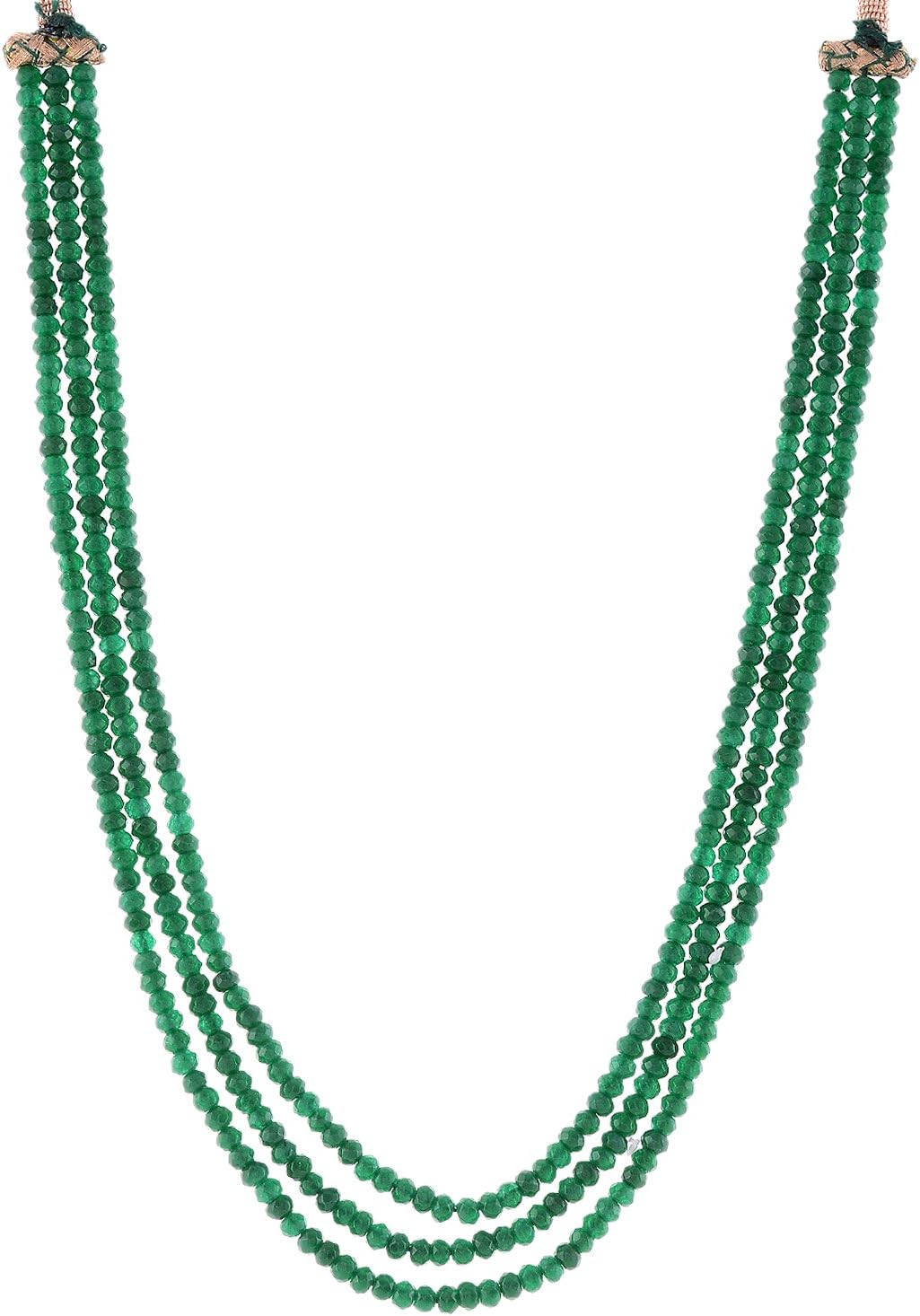 Five Layer Emerald Green Colored Quartz Gemstone Beads Mala Necklace Chain for Women for Wedding