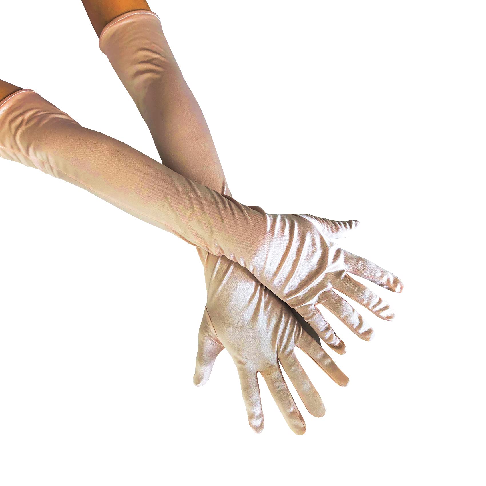 Adult Women Long Satin Gloves 1920s Opera Gloves for Wedding, Ballroom, Evening Party, Dance, Halloween, Cosplay, Champagne, One Size
