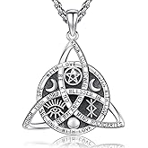 AUDINCEED Wiccan Jewelry Celtic Knot Necklace 925 Sterling Silver Triple Goddess Triquetra Necklace Witchy Necklace for Women & Men pagan jewelry Nudo De Bruja Protection Amulet Necklace
