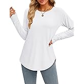 YUCOLEN Womens Long Sleeve Shirts with Thumb Hole Tunic Tops to Wear with Leggings Loose Fit with Crew Neck Curved Hem