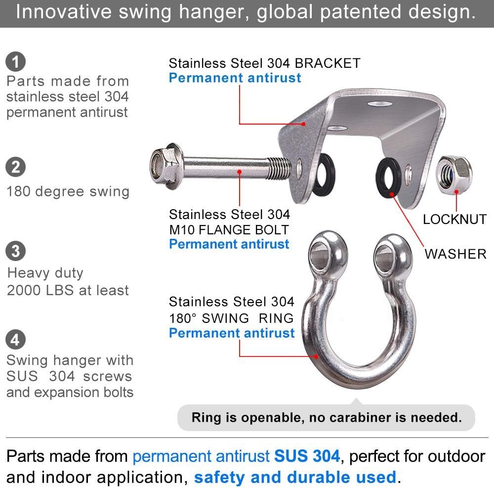 SELEWARE Permanent Antirust 304 Stainless Steel Heavy Duty 180° Swing Hangers, 1000 lb Capacity Suspension Swing Hardware Hooks with 4 Screws for Playground Porch Yoga Hammock Chair Swing Set,2 Pack: Toys & Games