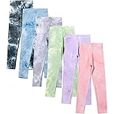 Chicduo 6 Pack Girls Printed Leggings Casual Yoga Pants for Kids Stretchy Tie-Dyed Leggings Girls Athletic Pants