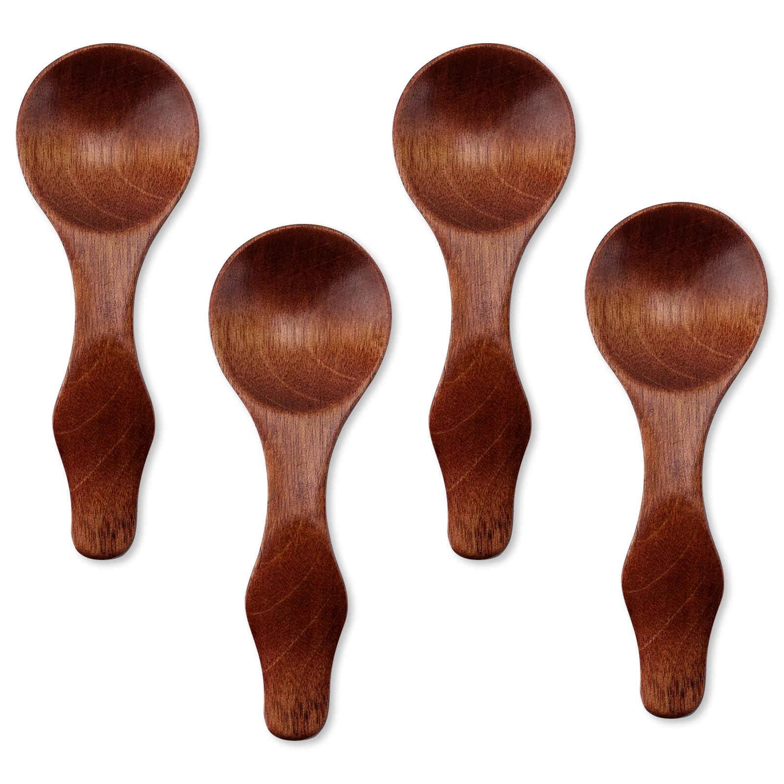 Photo 1 of 4pcs Small Wooden Spoons, 3.94in Phoebe Wood Mini Condiment Teaspoons Brown Tiny Spoons for Spices Round Wooden Soup Teaspoons for Sugar Honey Sauces Dips Mustard Spices Cooking