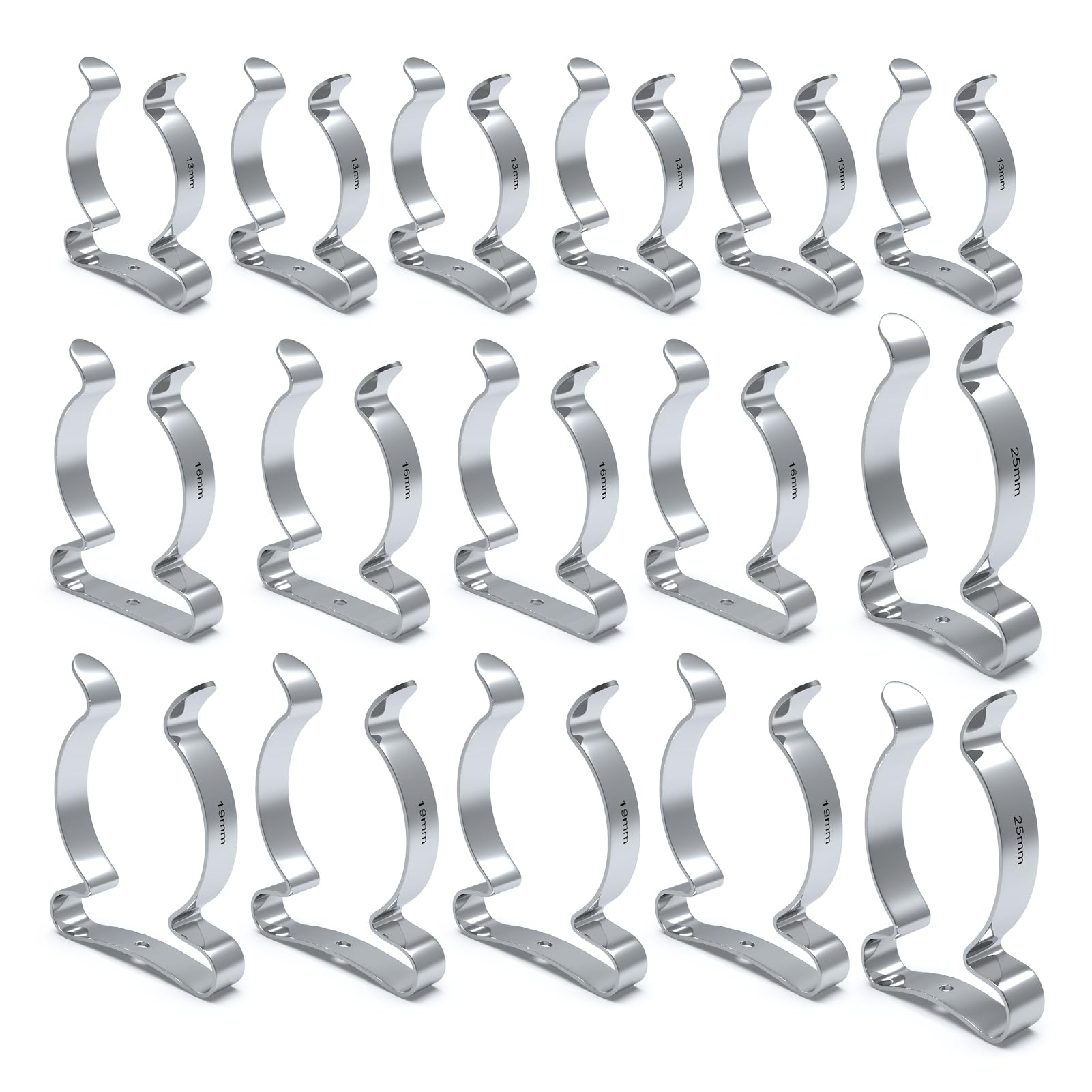 3-H 16PC Tool Spring Terry Clips 13/16/ 19/ 25mm,Tool Holder Garage/Shed Storage Grip Tidies Wall Mounted, Storage Hangers for Garages Sheds Yards Cupboards