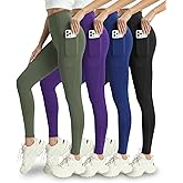 Mlenhor 4 Pack Leggings with Pockets for Women - Soft High Waisted Tummy Control Workout Yoga Pants