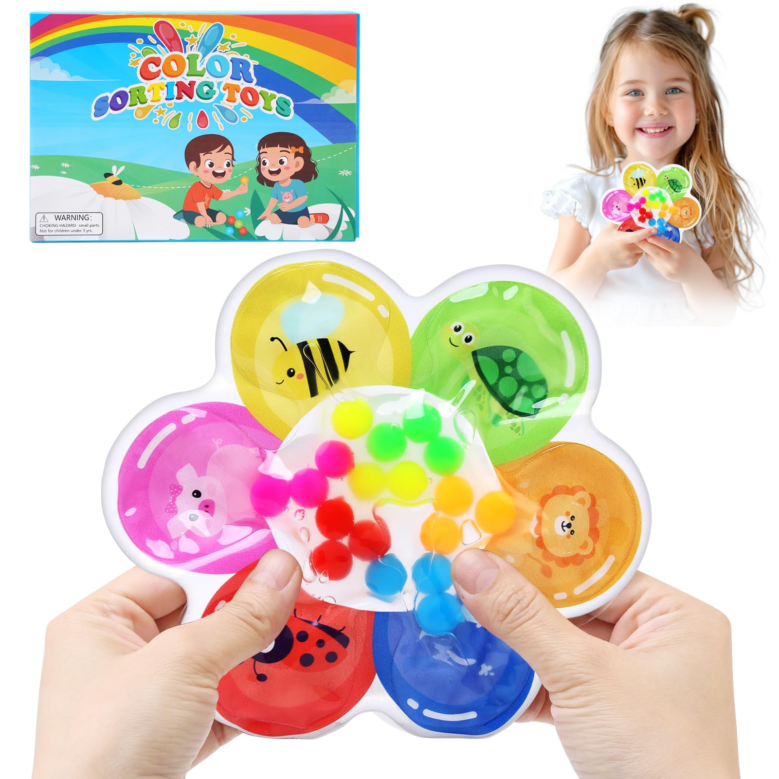JoyPlus Colour Sorting Toys, Flower Sensory Fidget Toys for Autism,Fine Motor Skills Toys for Boys Girls 3 4 5 Year Old,Montessori Colour Matching Toys for Toddlers,Kids Fidget Toys Travel Essentials