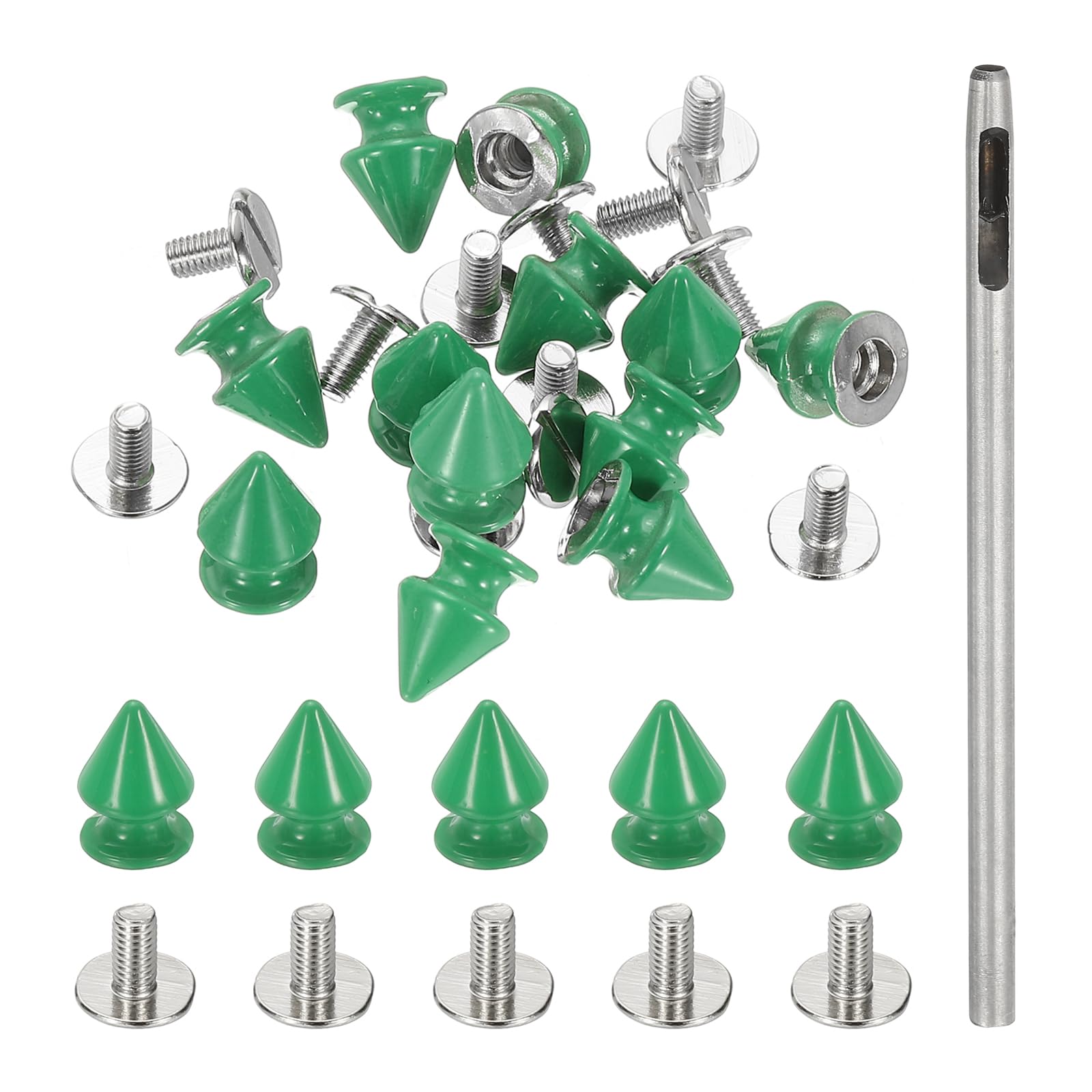 PATIKIL 12mm Studs for Clothing, 24 Sets Spikes for Clothes Studs and Spikes Leather Rivets Metal Cone Punk Spikes Screw Posts with Hole Puncher for Leather Jacket Fabric, Cyan