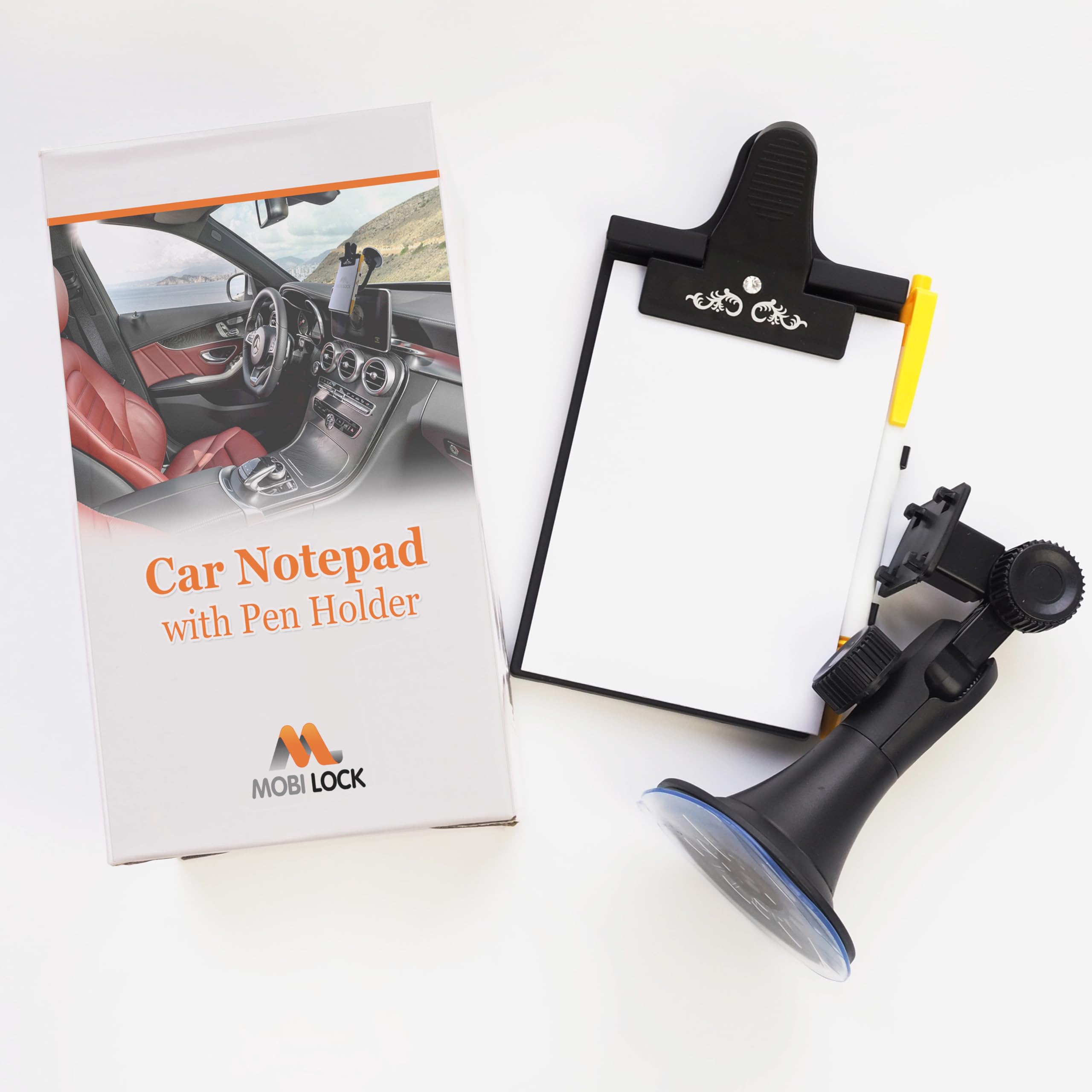 Car Clipboard with Pen Holder and Pad Mount Universal Suction Cup Flexible Neck Mount with 1 Pad - by Mobi Lock