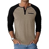 Runcati Mens Henley Shirts Raglan Long Sleeve Casual T-Shirts Color Block Button Shirt Vintage Tops with Pocket