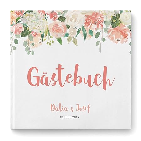 DeinWeddingshop Gästebuch mit Fragen Hochzeit - personalisiert mit Namen Datum - quadratisch - Hochzeitsgästebuch Hochzeitsal