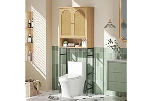 Bonvache Rattan Over The Toilet Storage Cabinet, Freestanding Above Toilet Bathroom Organizer Rack with Adjustable Shelf and 