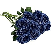 IUKnot Artificial Rose 10pcs Open Flower Bouquet Navy Blue Faux Rose Stems for Wedding Arrangement, Bridal Bouquet, Centerpiece, Fake Faux Silk Flowers