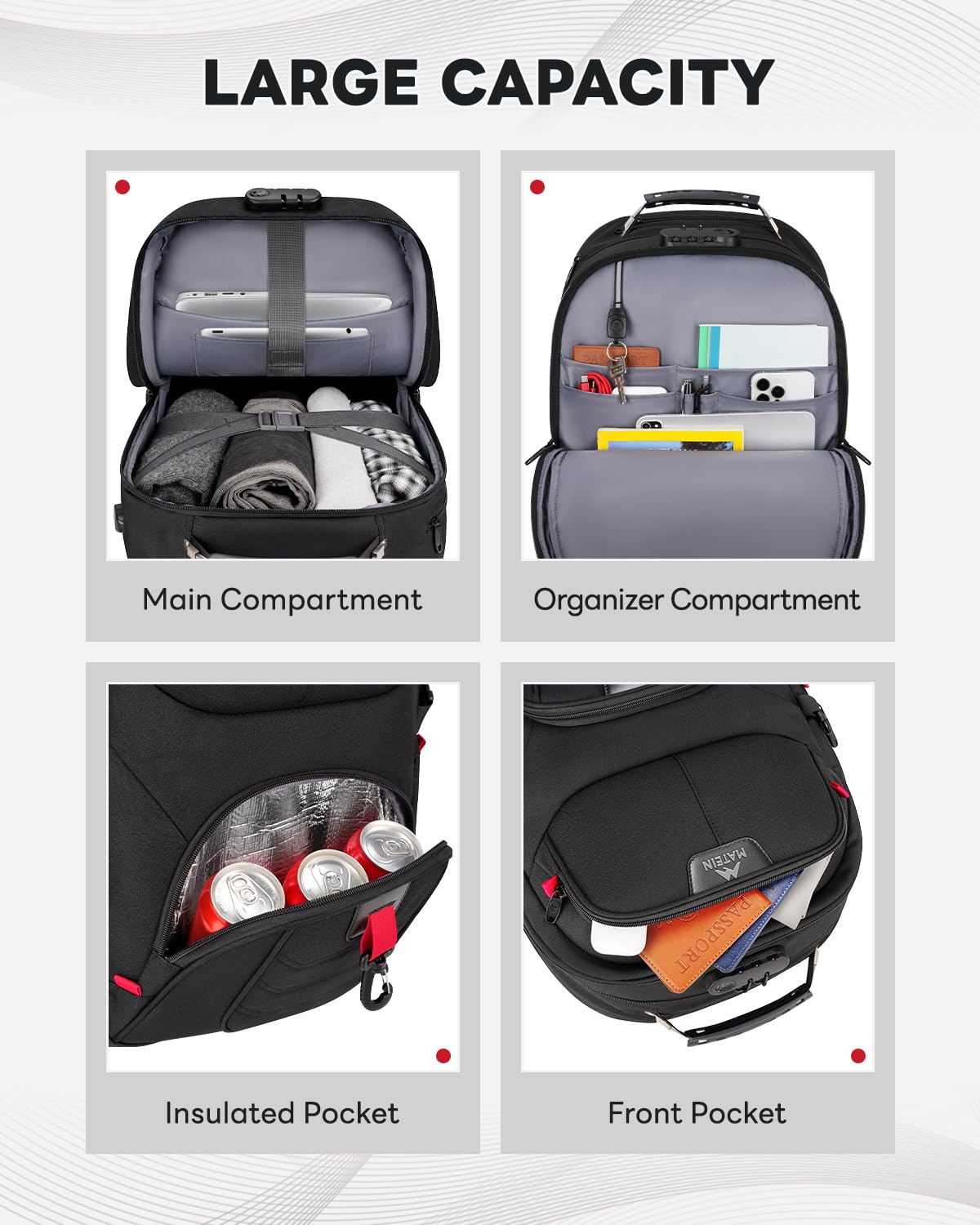 MATEIN Rolling Bag with Wheels, 17 Inch Extra Large Laptop Roller Backpack for Adults with Anti Theft Lock & USB Charging Port, Water Resistant Wheeled Bag Carry On Luggage for Teacher Work Travel Men