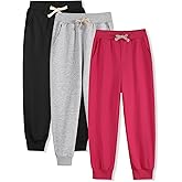 Phedrew 3 Pack Girls Cotton Sweatpants Midweight Kids Toddler Jogger Pants Pull On Pants with Drawstring Pockets(Age 2-14)