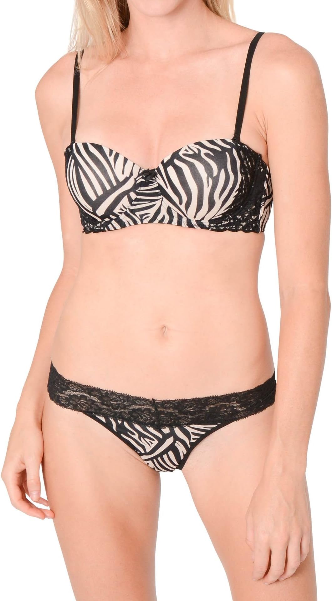 Women's Sexy Black Zebra Push Up Bra with Lace with Bikini and Thong