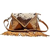 Myra Bag Western Leather Crossbody Bag for Women - Upcycled Canvas Shoulder Bag with Tassels Lunatone