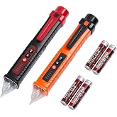 2 Pack Non-Contact Voltage Detector, Voltage Tester Electrical Tester | AC 12V/48V/70V-1000V, Wire Tester with Buzzer Alarm and Flashlight, Wire Breakpoint Finder, Orange &amp; Red
