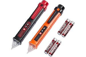DMWESPE 2 Pack Non-Contact Voltage Detector, Voltage Tester Electrical Tester, AC 12V/48V/70V-1000V, Wire Tester with Buzzer Alarm and Flashlight, Wire Breakpoint Finder, Orange & Red