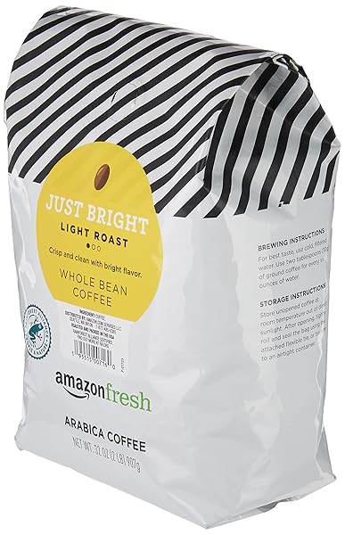 AMAZON FRESH, JUST BRIGHT WHOLE BEAN COFFEE LIGHT ROAST, 32 OZ
