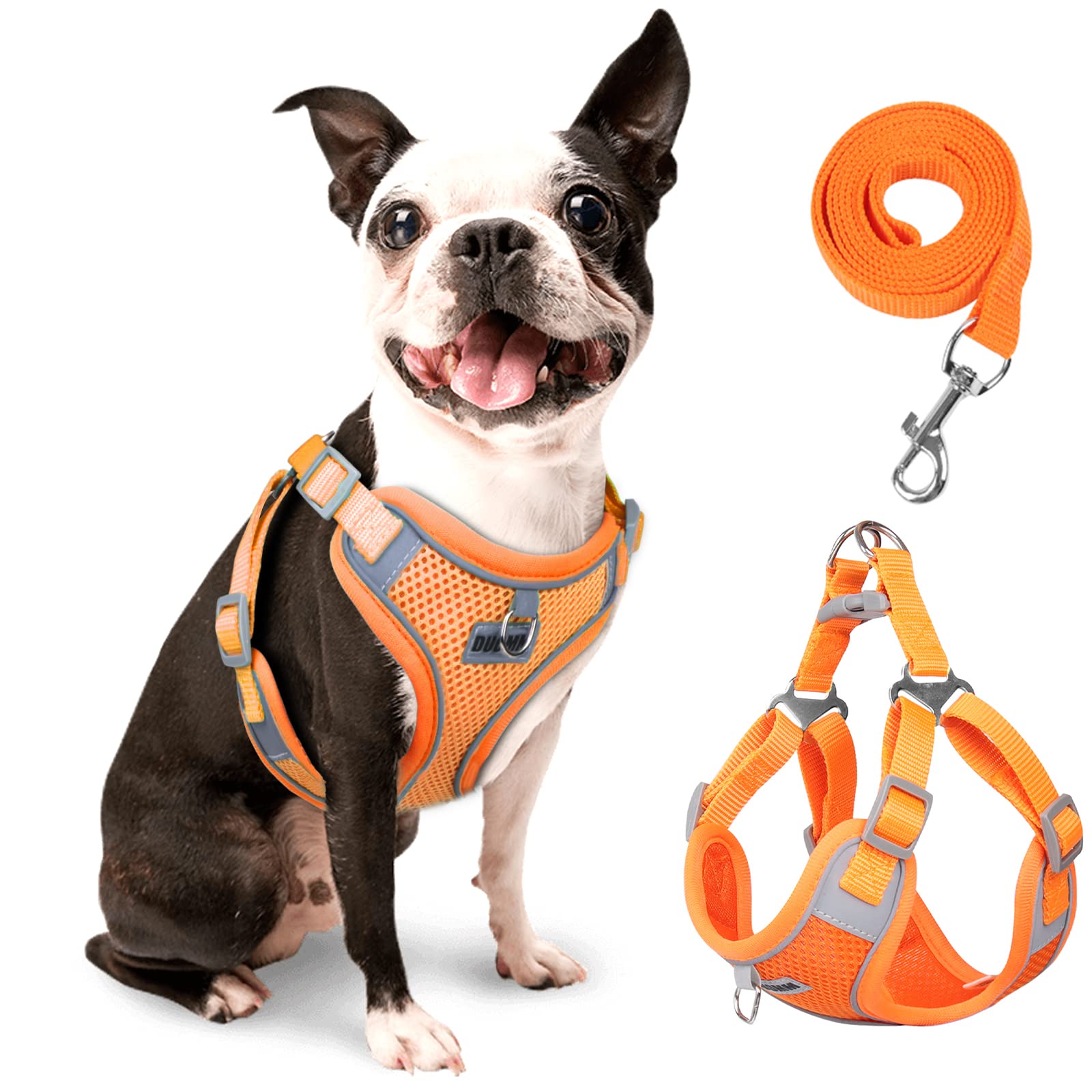 rennaio Dog Harness No Pull, Adjustable Puppy Harness with 2 Lead Clips, Ultra Breathable Padded Dog Vest Harness, Reflective Dog Harness and Lead Set for Small and Medium Dogs (Pumpkin, M)