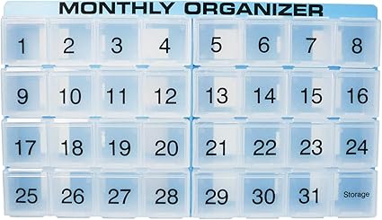 Amazon Com 31 Compartments 1 Per Day 4 Week Monthly Pill Organizer By Promed Includes Tray And 8 Removable Compartments Blue Health Personal Care
