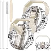 ANTAND 2 Pack Flip Straw Leakproof Lids for stanley Lid Replacement 30 oz, for Stanley Quencher Tumbler Cup Accessories, 30oz Leak Proof Top replacement Detachable Straw Cover Handle lid(Cream,Cream)