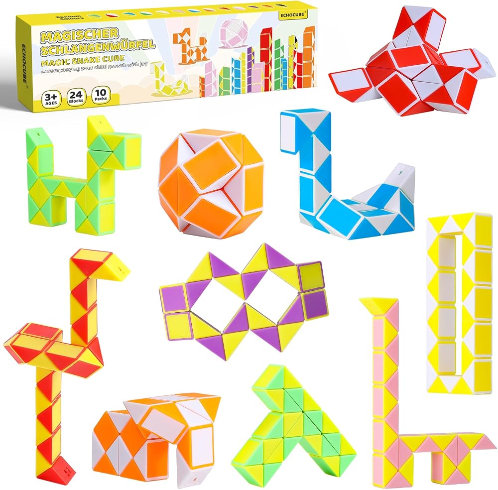 ECHOCUBE Magic Snake Cube 10 Pack 24 Block Twist Puzzle Party Favors