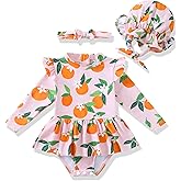 Renotemy Infant Baby Girls Swimsuit Toddler Bathing Suit Long Sleeve Zipper One-Piece Rash Guard Ruffle Swimwear with Hat