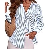 OMSJ Women's Striped Button Down Shirts Casual Long Sleeve Stylish Collared Classic Office Work Blouses Tops