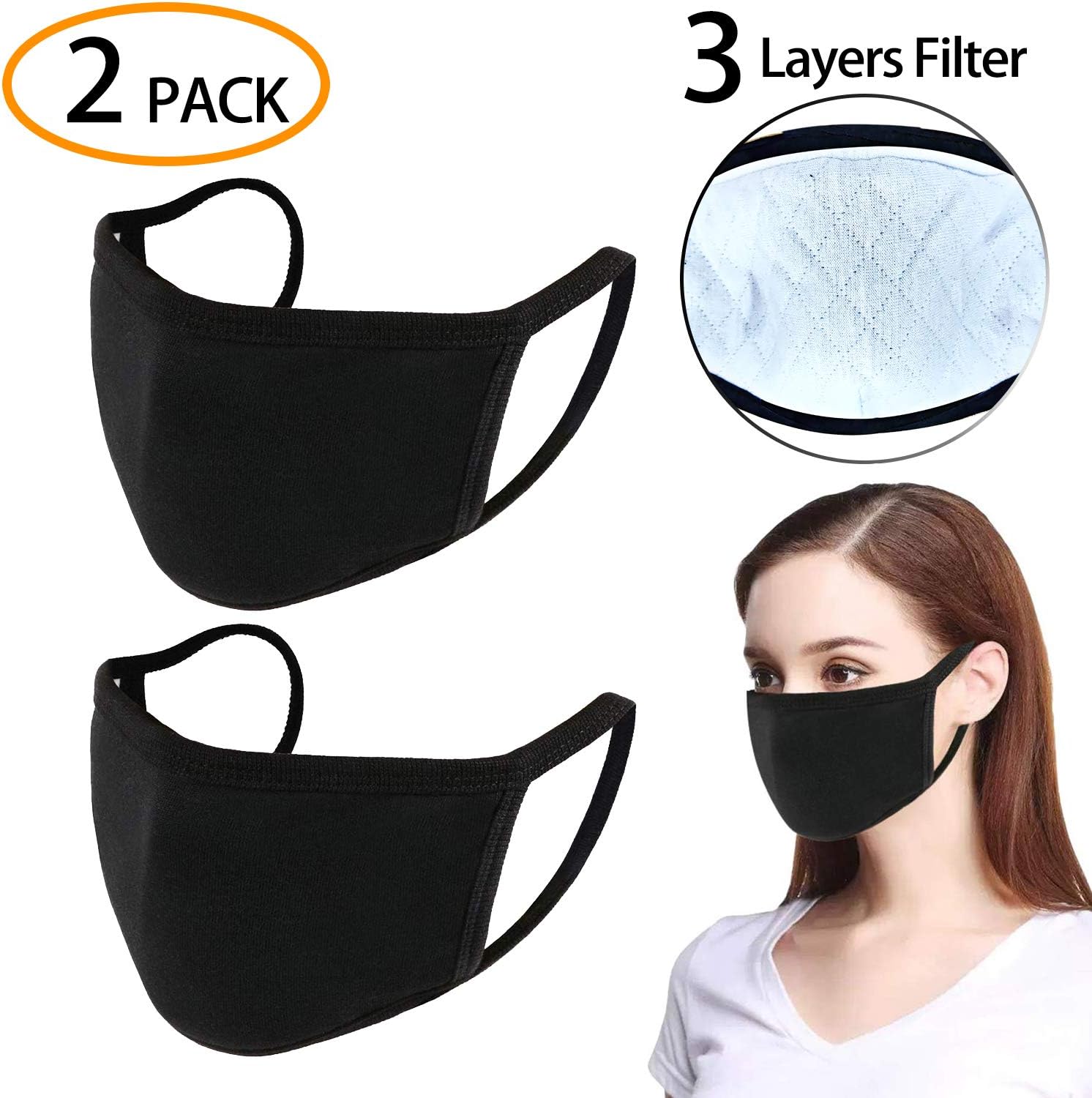 Uniyou Unisex Cotton Face Masks Fashion Reusable and Washable Mouth Masks for Anti-dust Pollen Pet Dander, Sand-proof, Tiny Particles and Other Airborne Irritants(Black, Size Large)