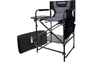 WKFAMOUT Tall Folding Directors Chair with Side Table 26.77" Seat Height Foldable Camping Chair Bar Stool for Makeup Artist Face Painting with Footrest and Storage Pocket Supports 350LBS