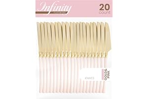 PLASTICPRO 20 Count Gold and Pink Plastic Knives Premium Quality Heavy Duty Disposable Elegant Silverware Two Tone Knives for