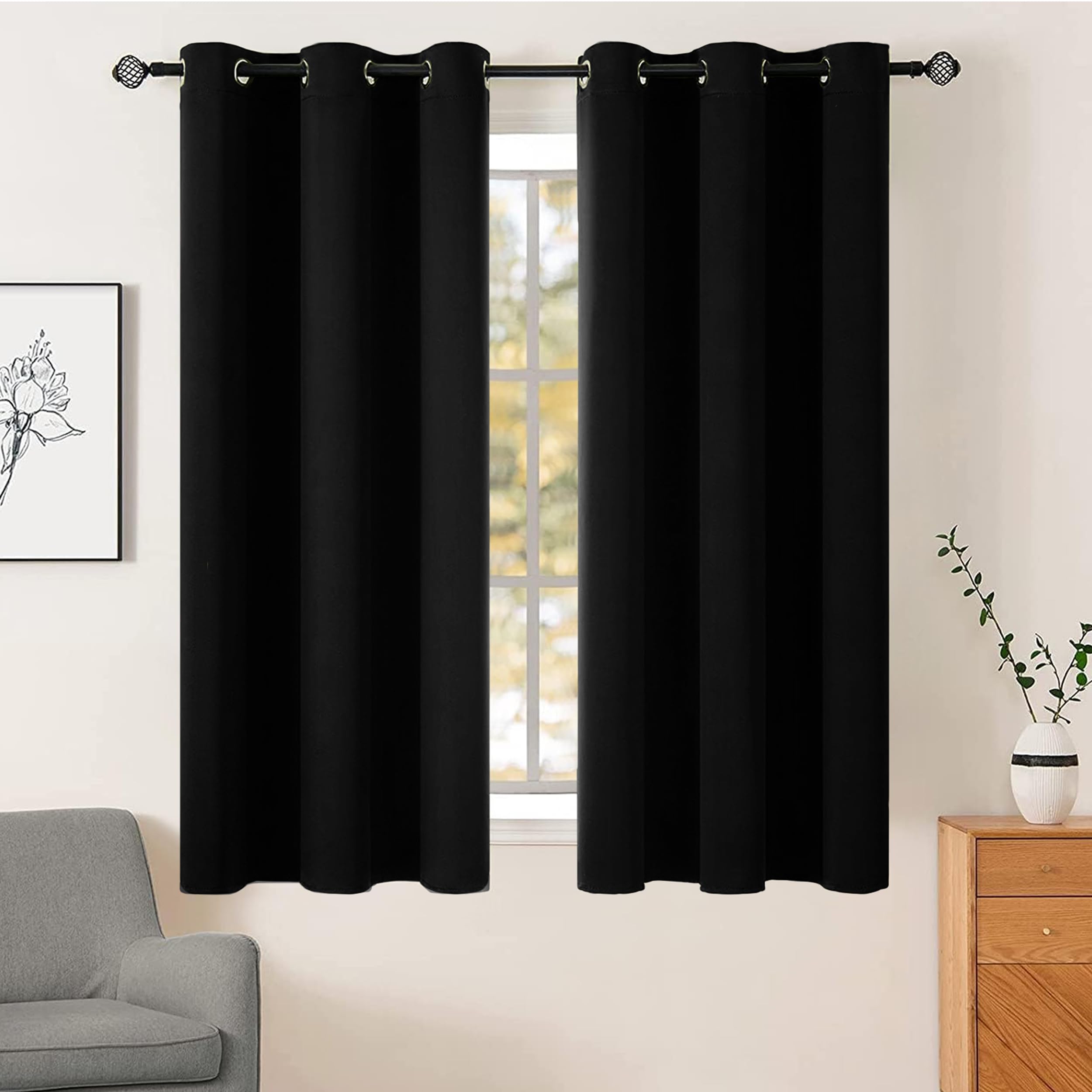 AR Ware Black Blackout Curtains - 2 Panels Drapes Eyelet Thermal Curtains for Living Room and Bedroom - Energy Saving - Soundproof lightweight curtains (46 x 54 inches) — image 1