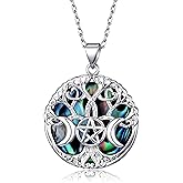 TALYKONG Pentagram Pentacle Necklace Triple Moon Goddess Abalone Shell Necklace Wiccan Jewelry for Women Men