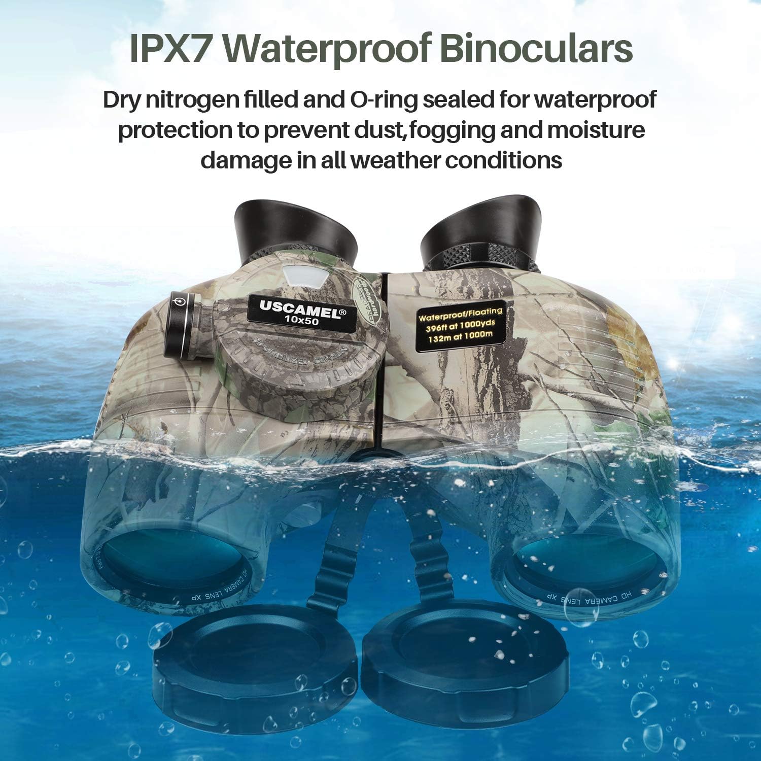 USCAMEL 10x50 Marine Binoculars for Adults, Waterproof Binoculars with Rangefinder Compass，BAK4 Prism FMC Lens Binoculars with Tripod Adapter for Navigation Bird Watching Hunting : Camera & Photo