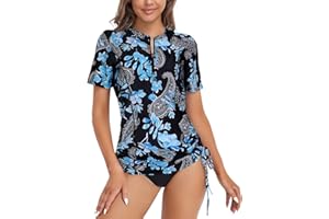 Luranee Womens Short Sleeve Rash Guard Shirts UPF 50+ Side Adjustable Wetsuit Swimsuit Top S-XXL