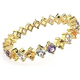 AMORAMOR & FOREVER Dainty Eternity Stackable Ring for Women – 14K Gold Plated Thin Rainbow Band with Colorful Cubic Zirconia, Cute CZ Wedding Ring