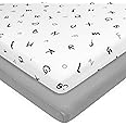 American Baby Company 15" x 33" Fitted Bassinet Sheet, 100% Natural Cotton Jersey Knit, Gray/Alphabet, Soft Breathable, for Boys and Girls, 15x33 Inch Pack of 2